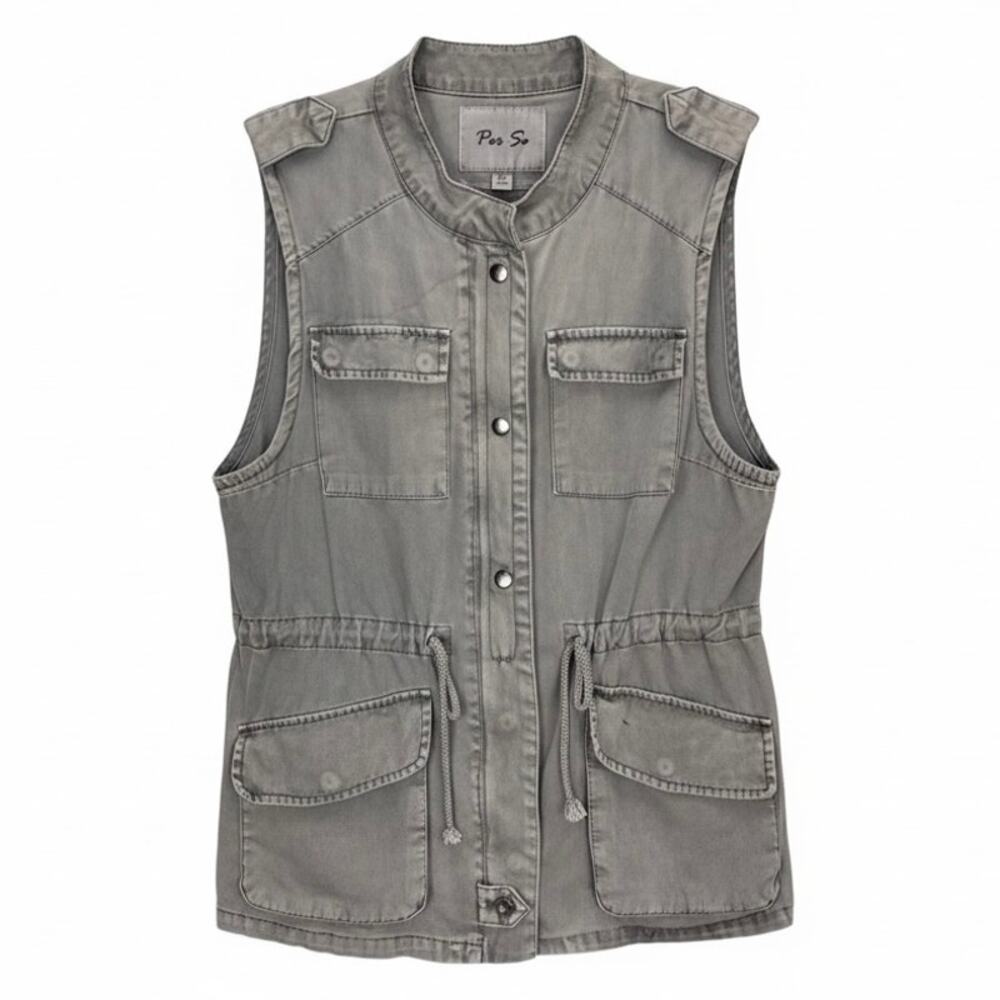 PER SE Women's UTILITY VEST Gray MULTIPLE POCKETS Size LARGE